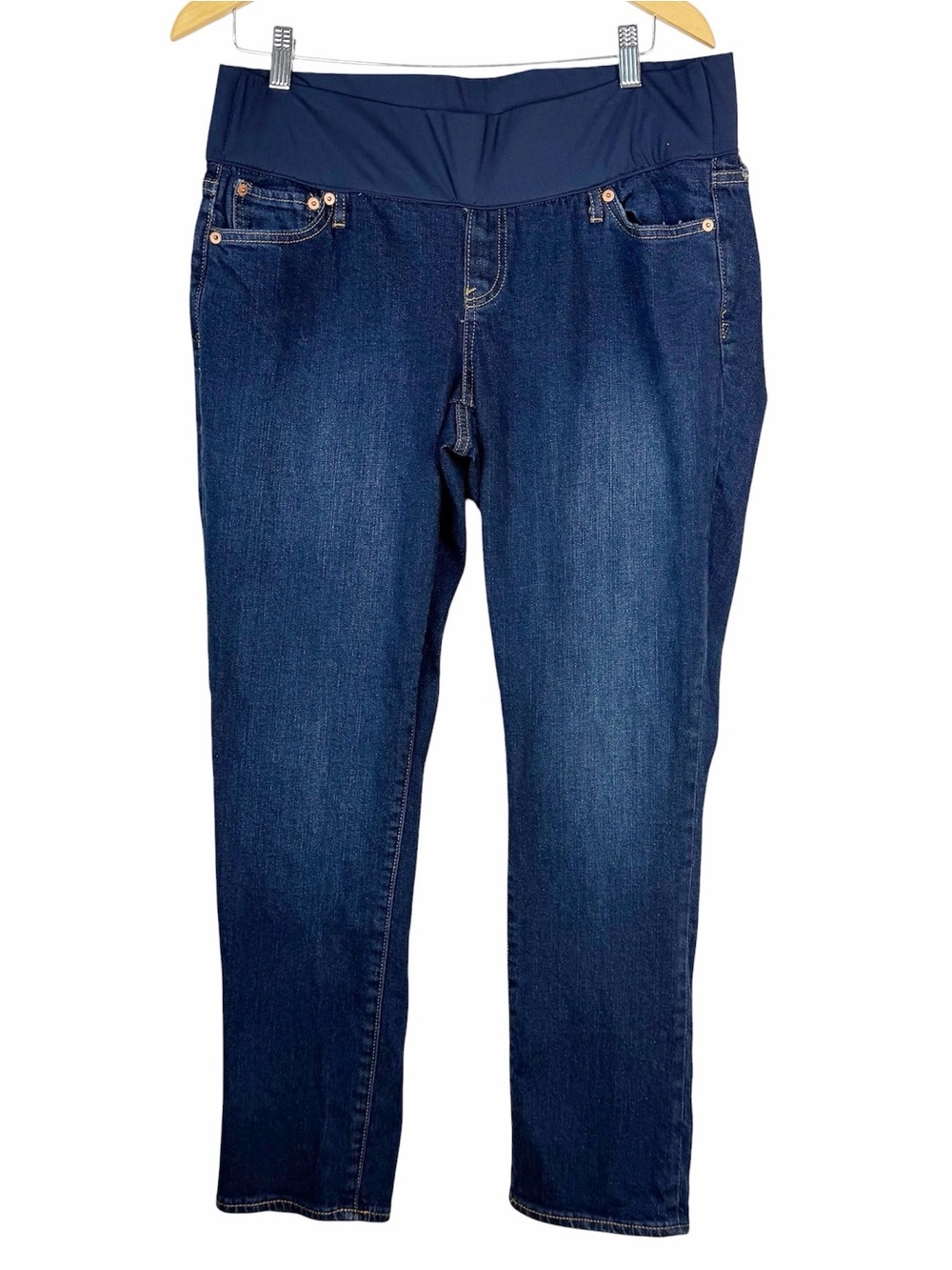 Gap 1969 Real Straight Maternity Jeans Under Belly Elastic Waist Dark Wash 32R